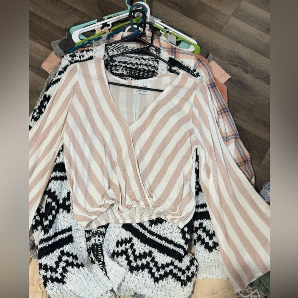 Striped V-Neck Wrap Top